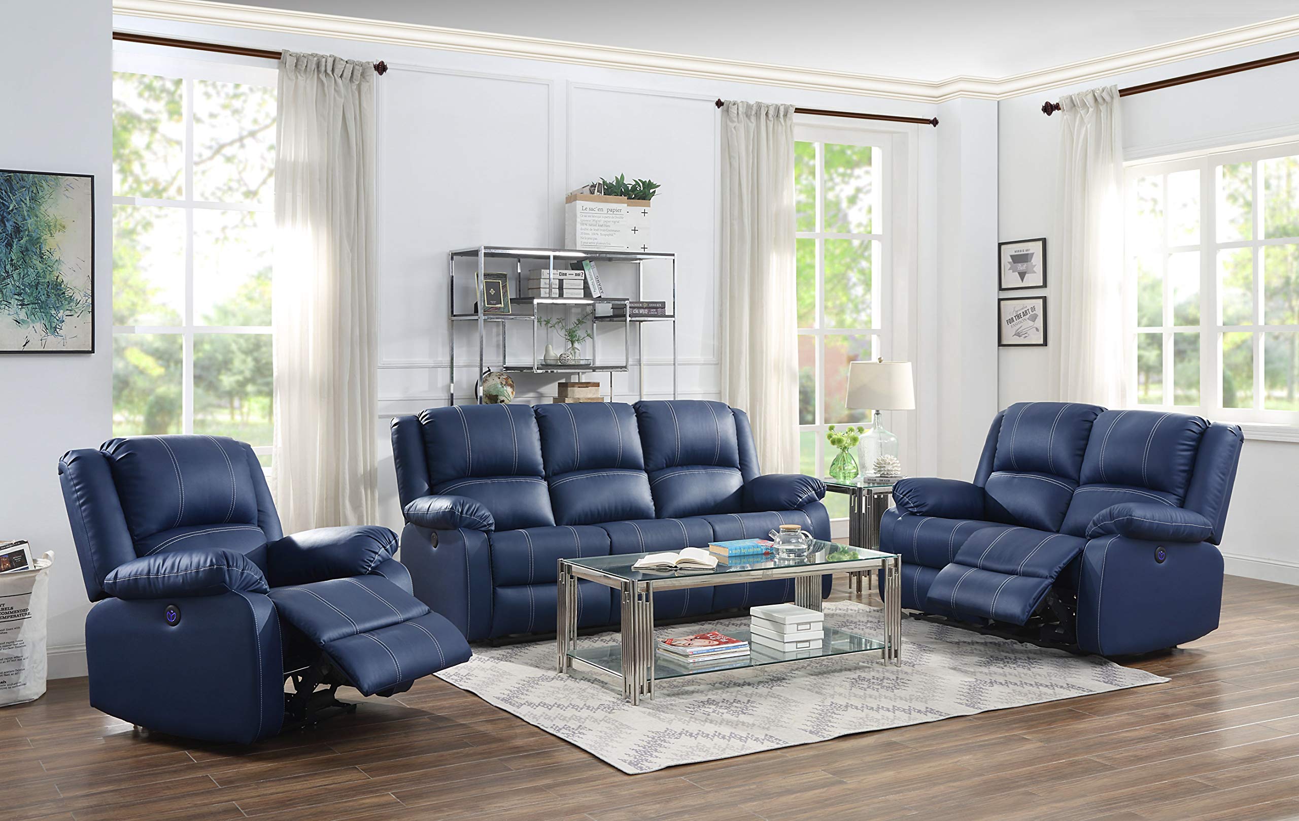 Acme Zuriel Power Motion Sofa in Blue PU